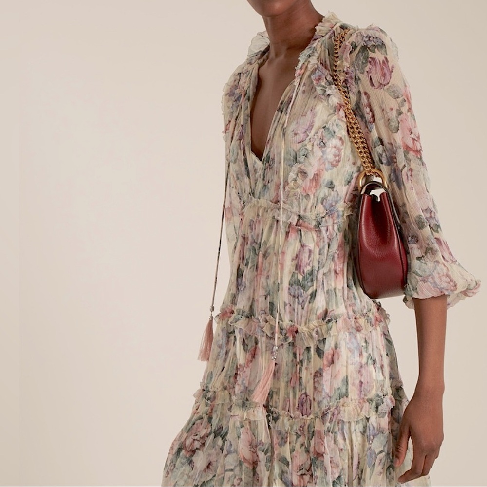 O.p.t Felicity Chiffon Floral Ruffled Dress